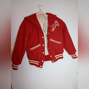 Red Varsity Jacket with White Stripes